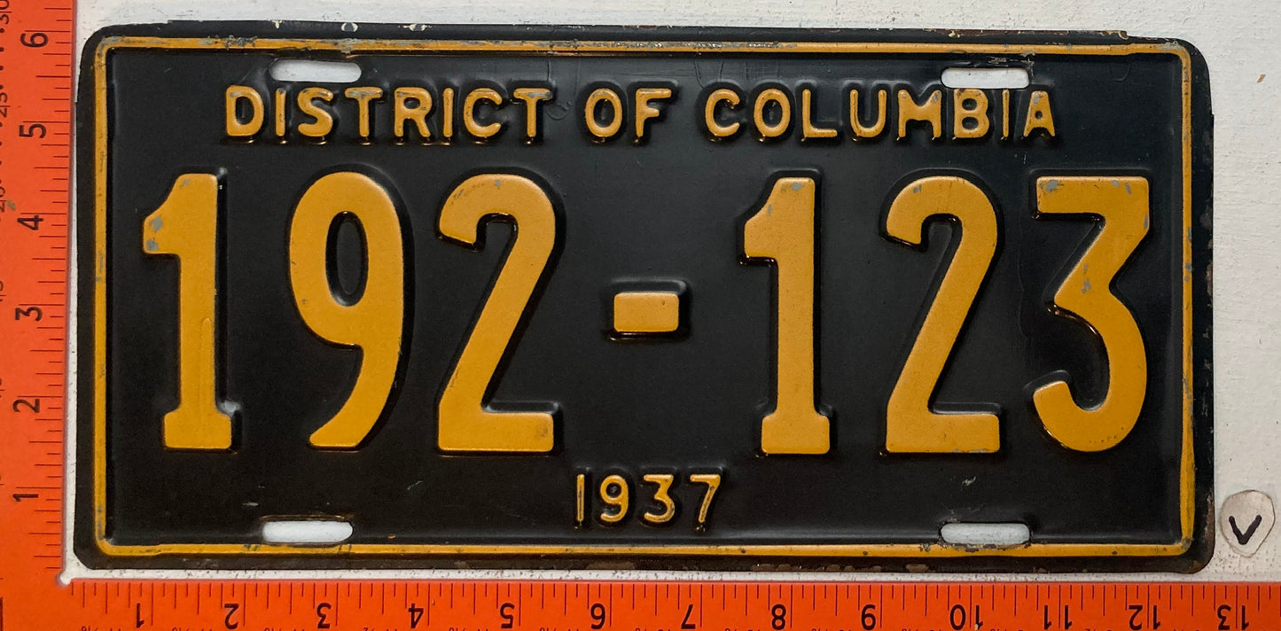 1937 Washington, DC #192-123 Passenger License Plate