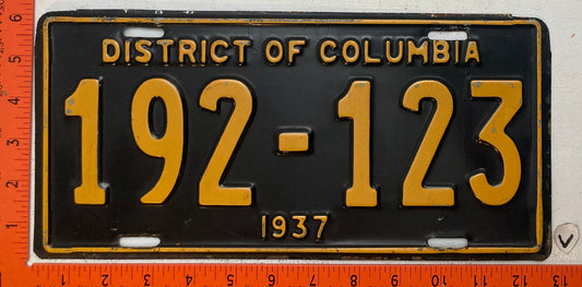1937 Washington, DC #192-123 Passenger License Plate