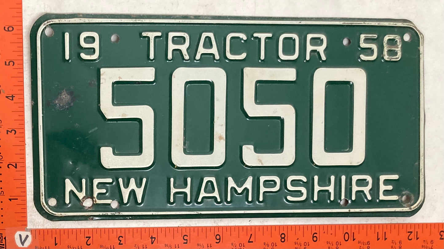 1958 New Hampshire #5050 Tractor License Plate