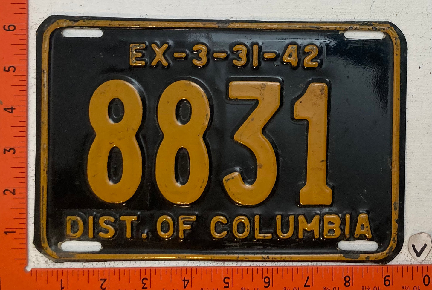 1942 Washington, DC #8831 Passenger License Plate
