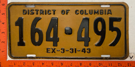 1943 Washington, DC #164-495 Passenger License Plate