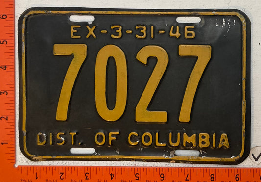 1946 Washington, DC #7027 Passenger License Plate
