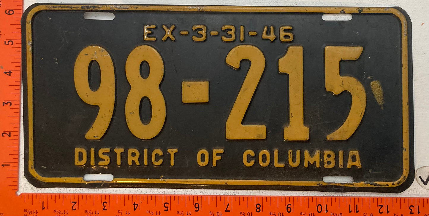 1946 Washington, DC #98-215 Passenger License Plate