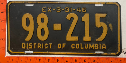 1946 Washington, DC #98-215 Passenger License Plate