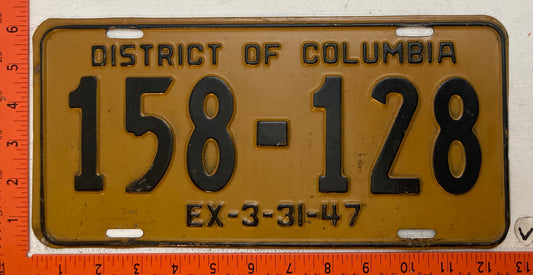1947 Washington, DC #158-128 Passenger License Plate