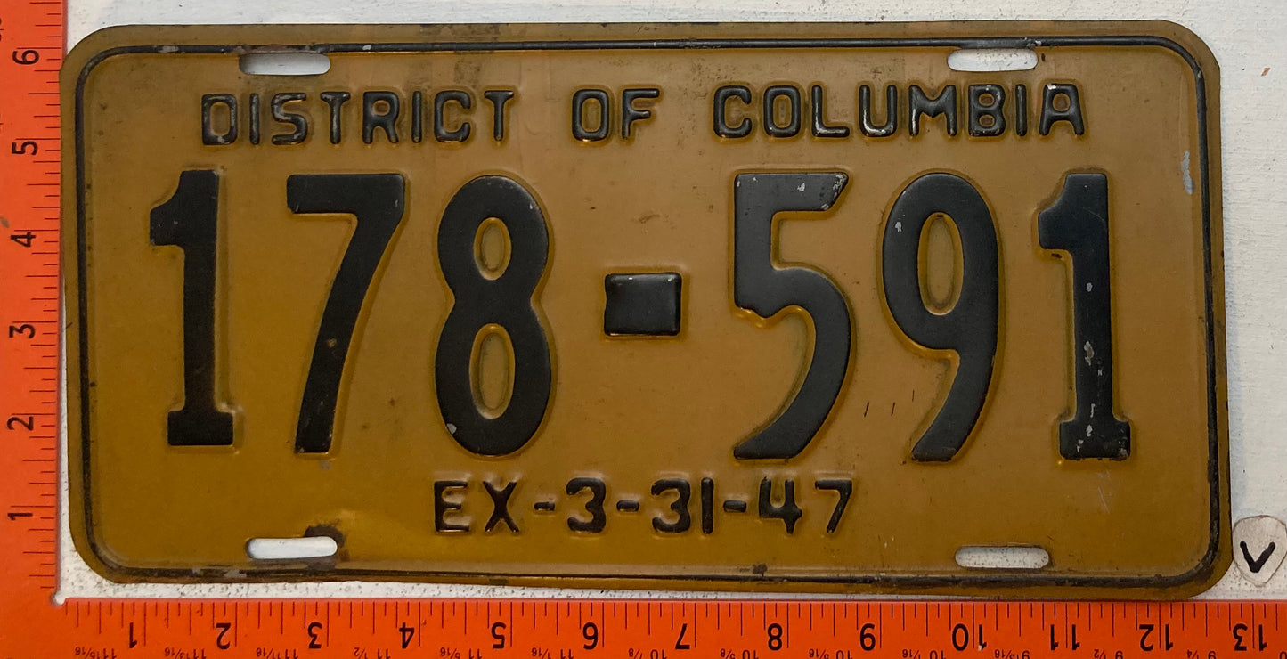 1947 Washington, DC #178-591 Passenger License Plate
