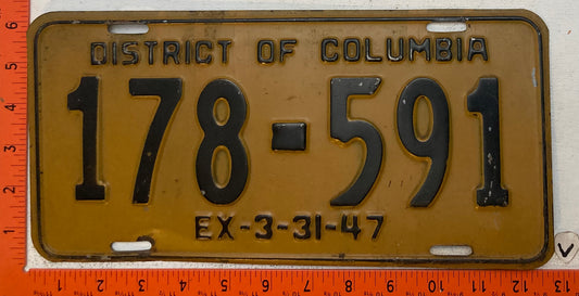 1947 Washington, DC #178-591 Passenger License Plate