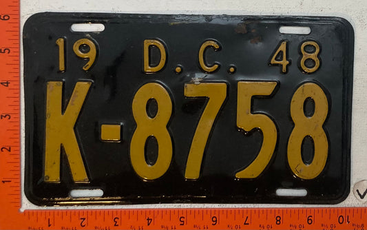 1948 Washington, DC #K-8758 Passenger License Plate
