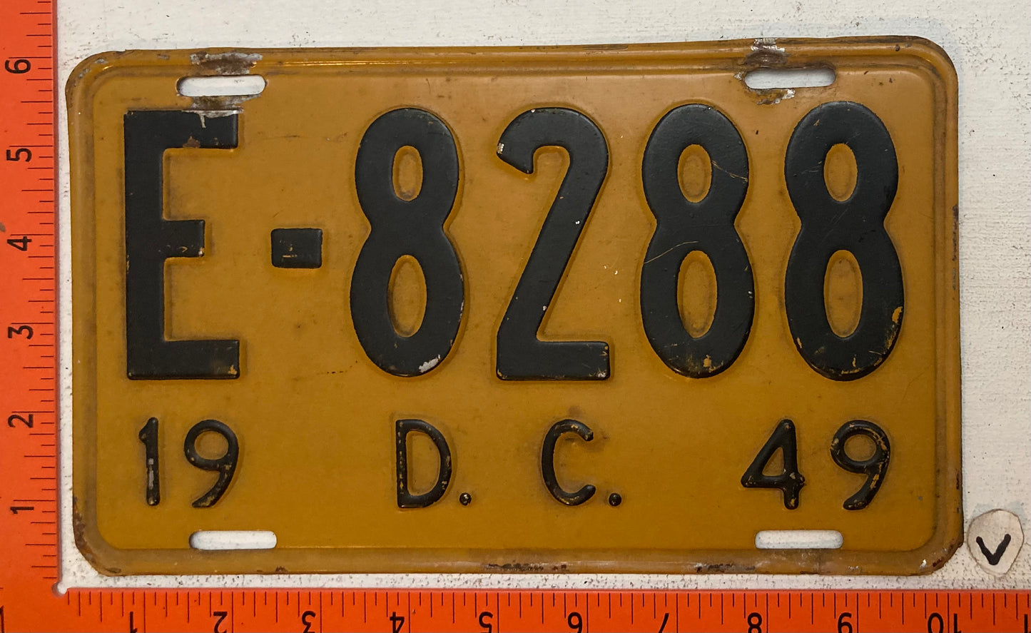 1949 Washington, DC #E-8288 Passenger License Plate