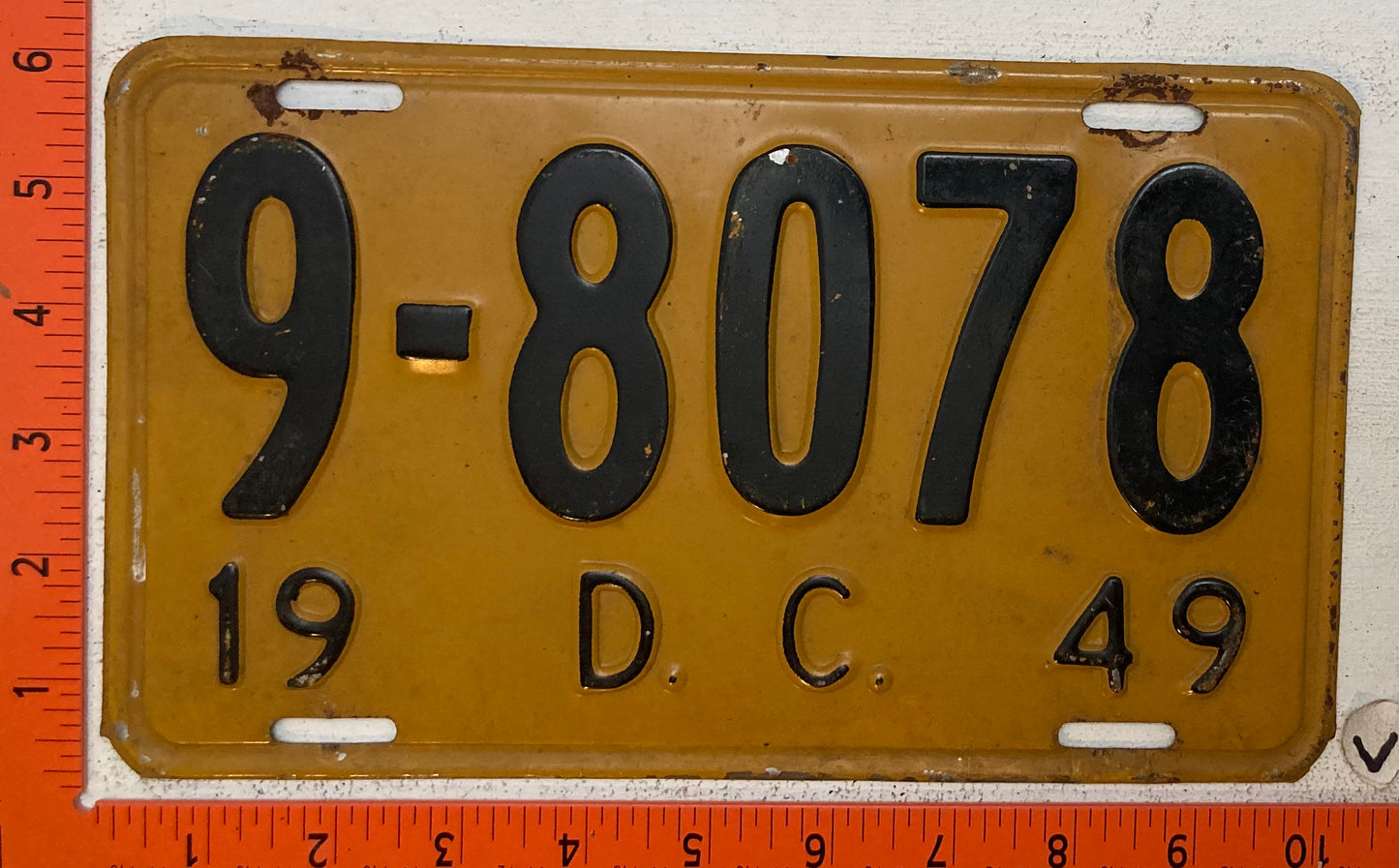 1949 Washington, DC #9-8078 Passenger License Plate