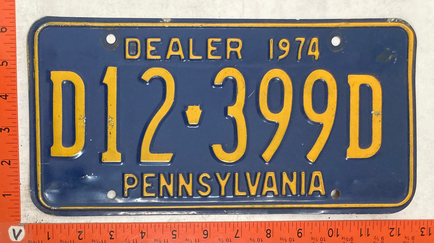 1974 Pennsylvania #D12-399D Dealer License Plate