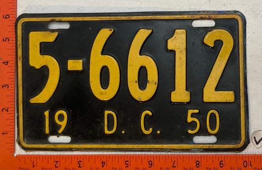 1950 Washington, DC #5-6612 Passenger License Plate