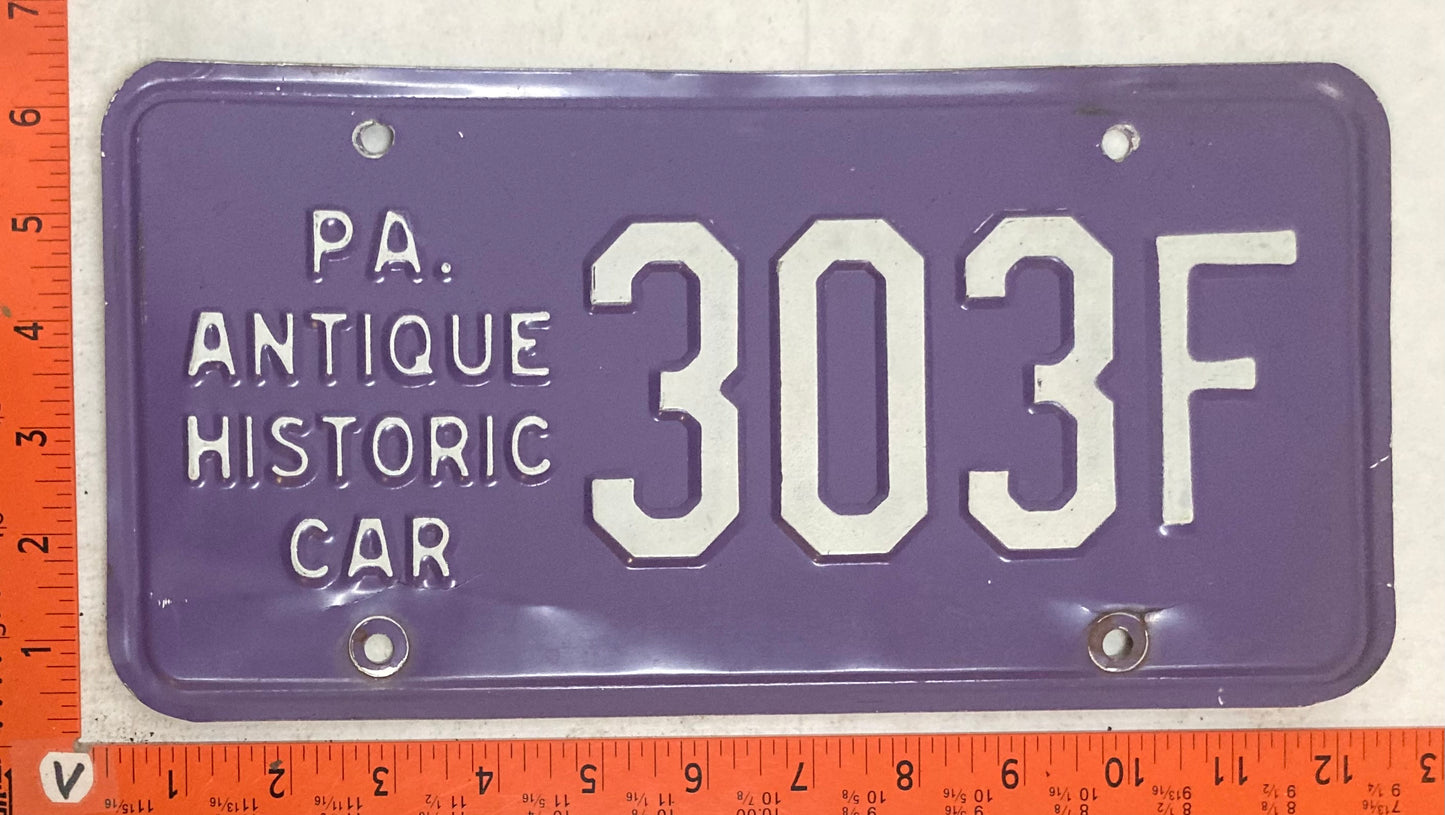 Undated Pennsylvania #303F Antique Historic Car License Plate