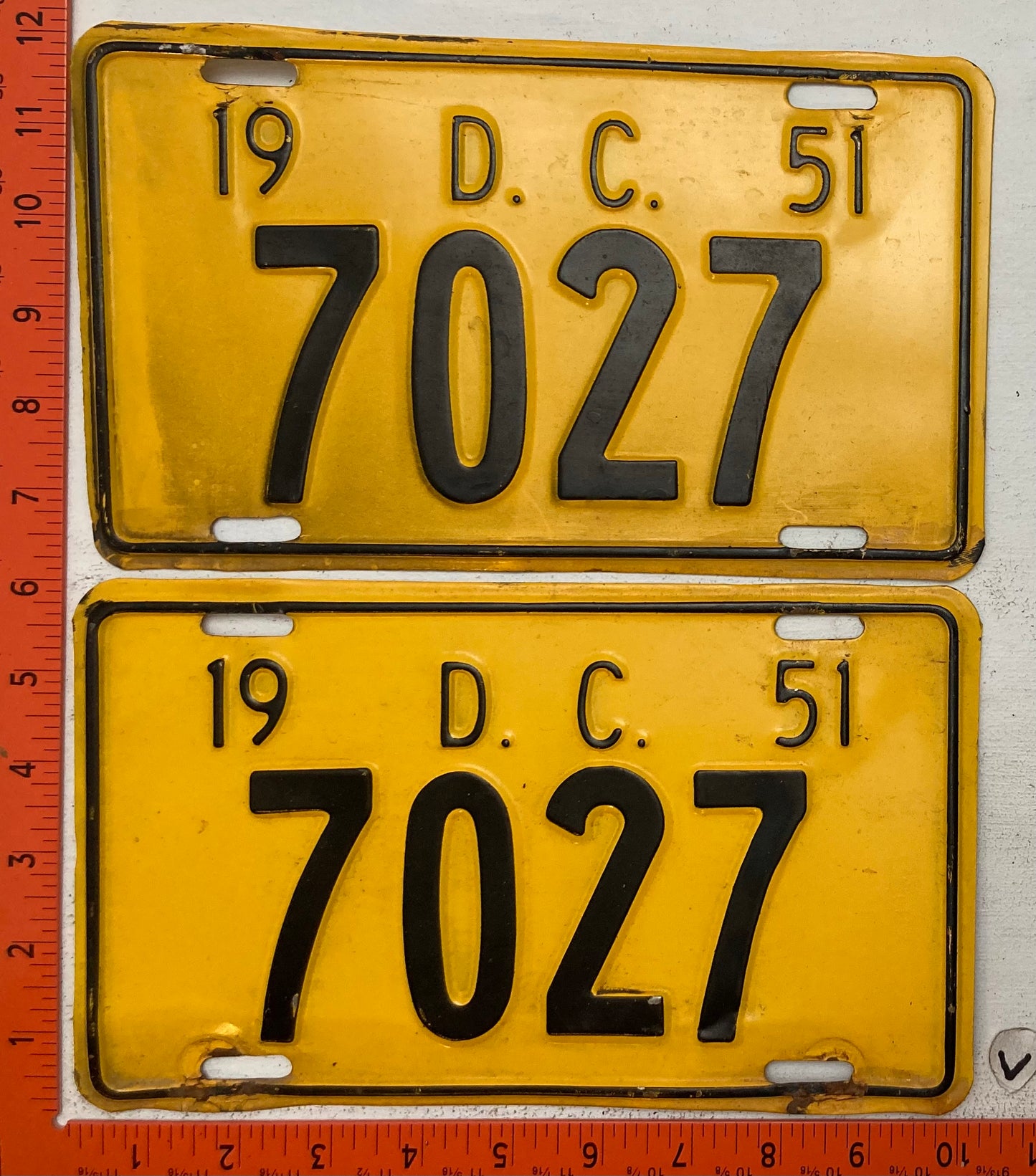 1951 Washington, DC  #7027 Passenger License Plate (Pair)