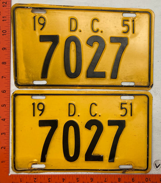 1951 Washington, DC  #7027 Passenger License Plate (Pair)
