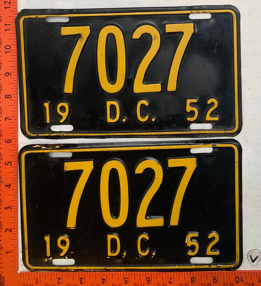 1952 Washington, DC #7027 Passenger License Plate (Pair)