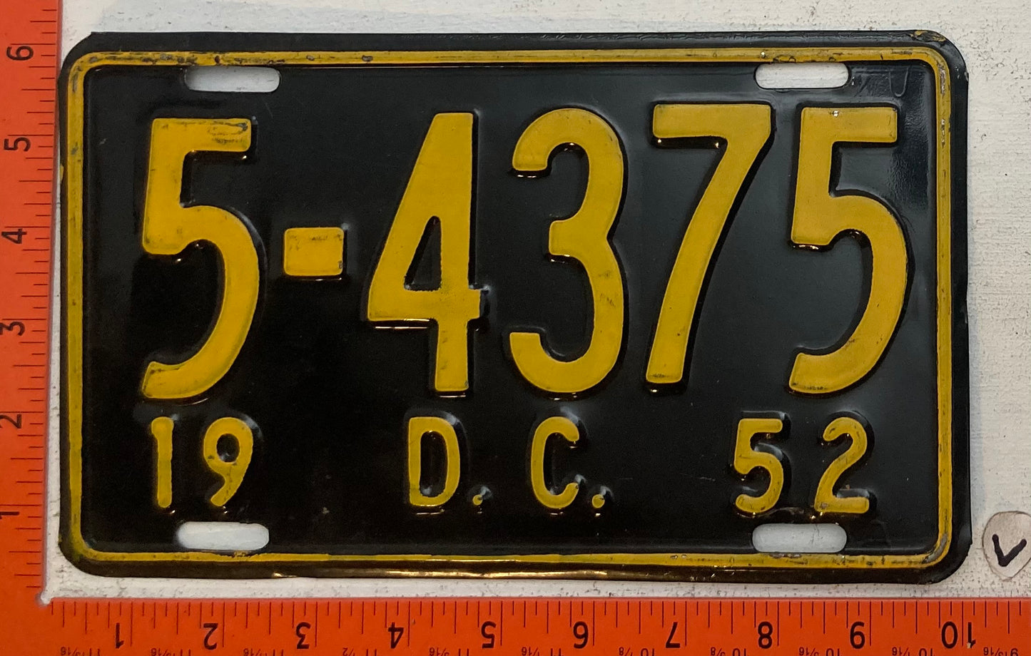 1952 Washington, DC #5-4375 Passenger License Plate