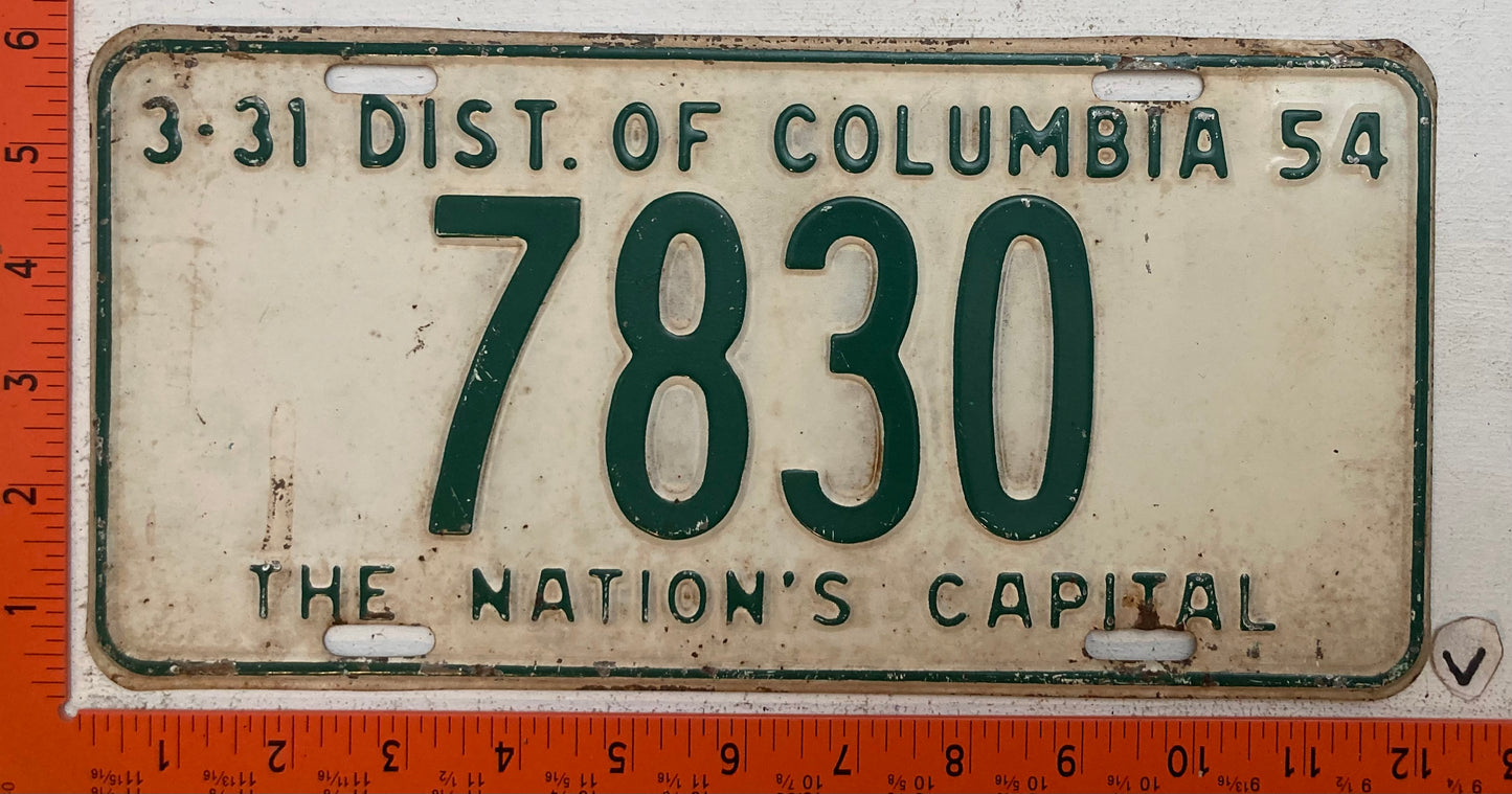 1954 Washington, DC  #7830 Passenger License Plate