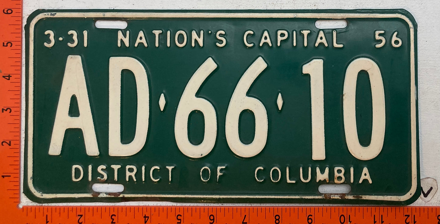 1956 Washington, DC  #AD-66-10 Passenger License Plate