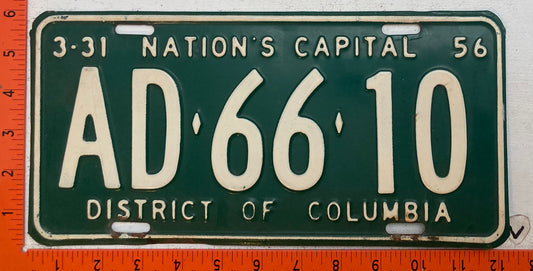 1956 Washington, DC  #AD-66-10 Passenger License Plate