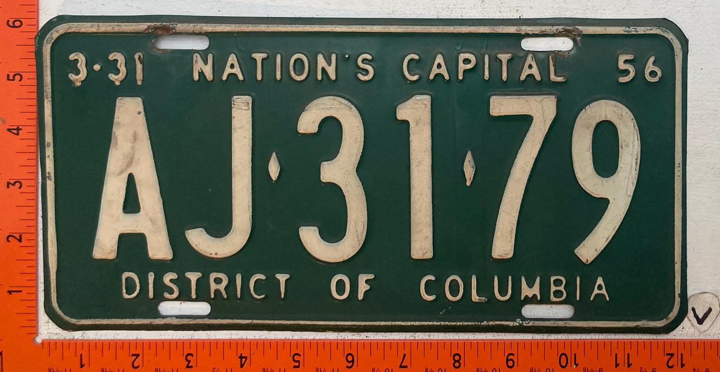 1956 Washington, DC  #AJ-31-79 Passenger License Plate