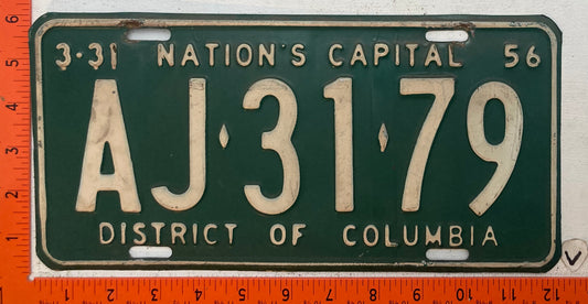 1956 Washington, DC  #AJ-31-79 Passenger License Plate