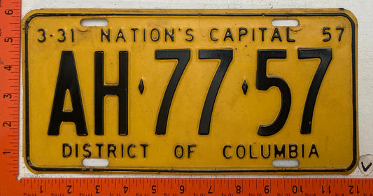 1957 Washington, DC  #AH-77-57 Passenger License Plate