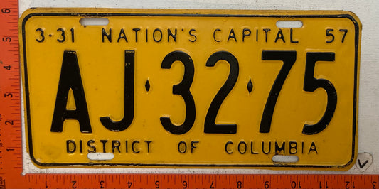 1957 Washington, DC  #AJ-32-75 Passenger License Plate