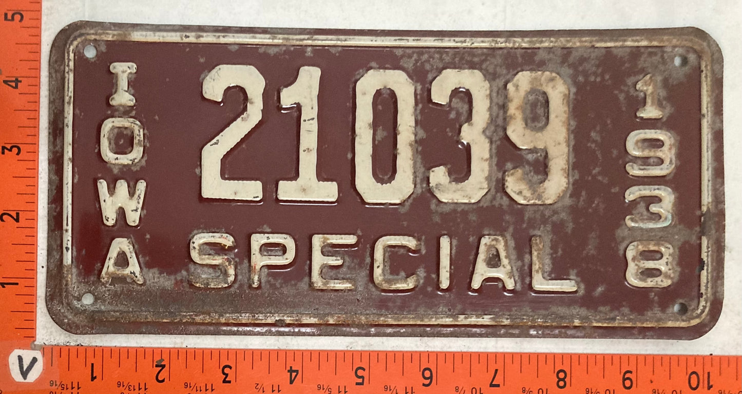 1938 Iowa #21039 Special License Plate
