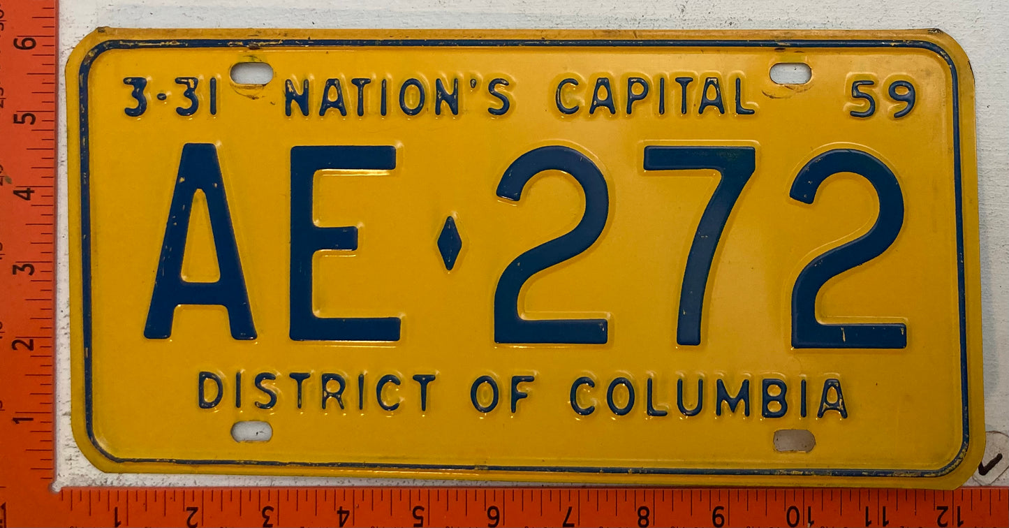 1959 Washington, DC  #AE-272 Passenger License Plate