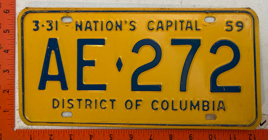 1959 Washington, DC  #AE-272 Passenger License Plate