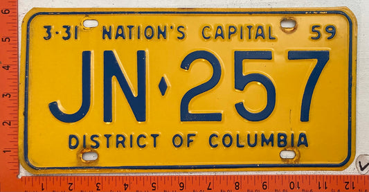 1959 Washington, DC #JN-257 Passenger License Plate