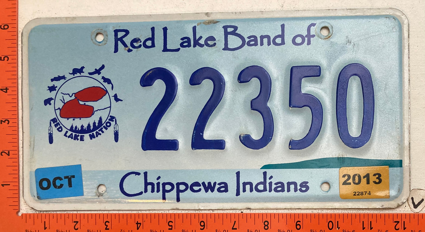 2013 Red Lake Chippewa, Minnesota #22350 Passenger License Plate