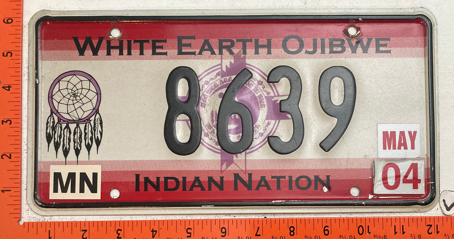 2004 White Earth Ojibwe, Minnesota #8639 Passenger License Plate