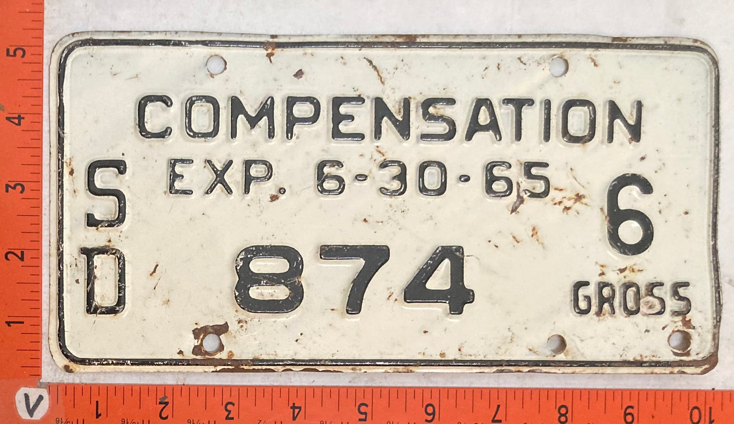 1965 South Dakota #874 Compensation 6 Gross Plate
