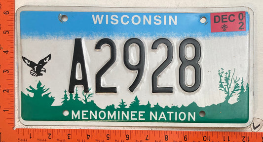 2002 Menominee Nation Tribe (Tribal Issue), Wisconsin #A2928 Passenger License Plate