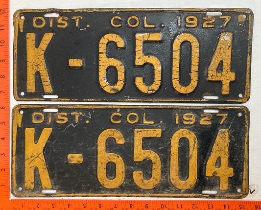 1927 Washington, DC #K-6504 Passenger License Plate (Pair)