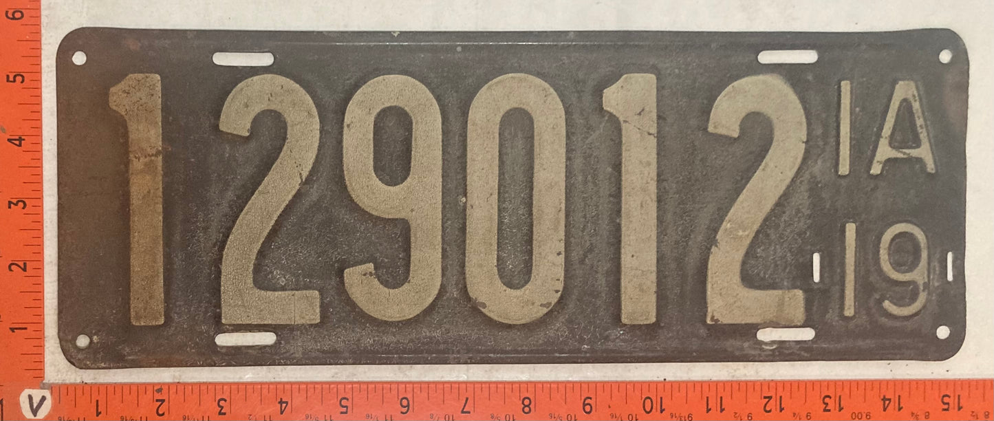 1919 Iowa #129012 Passenger License Plate