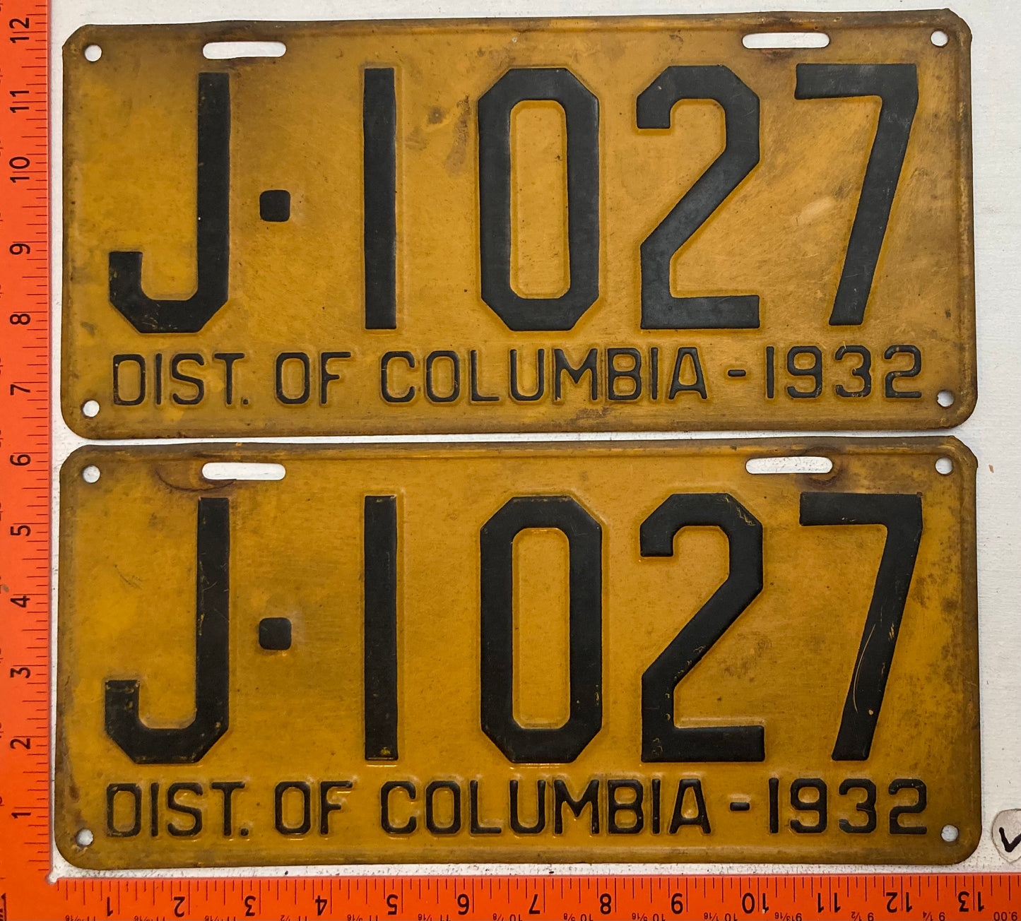 1932 Washington, DC #J-1027 Passenger License Plate (Pair)