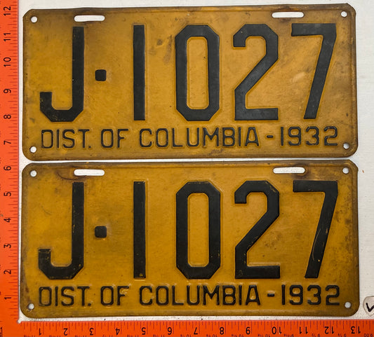 1932 Washington, DC #J-1027 Passenger License Plate (Pair)