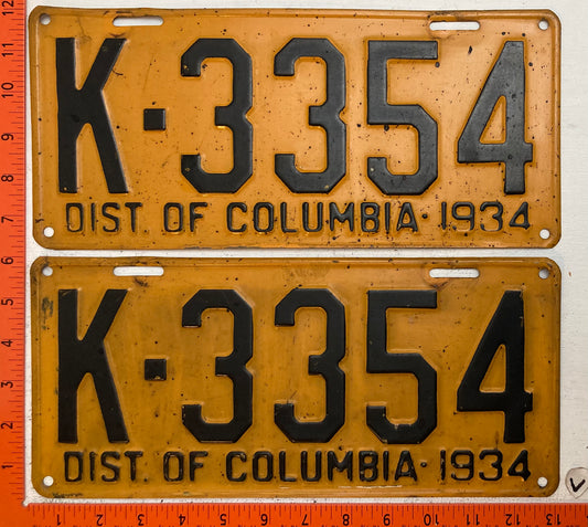 1934 Washington, DC #K-3354 Passenger License Plate (Pair)