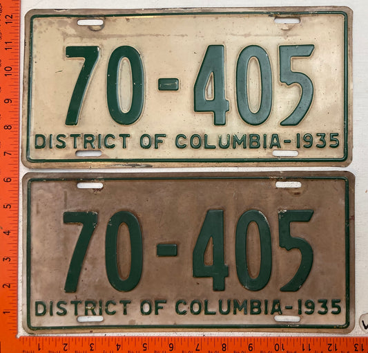 1935 Washington, DC #70-405 Passenger License Plate (Pair)