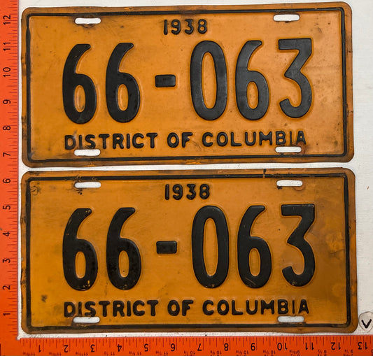 1938 Washington, DC #66-063 Passenger License Plate (Pair)