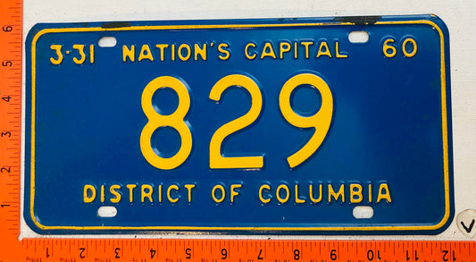 1960 Washington, DC #829 Passenger License Plate
