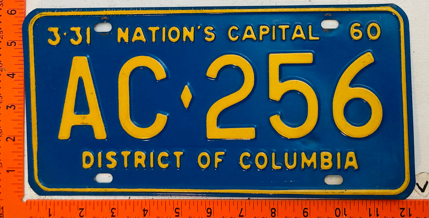 1960 Washington, DC #AC-256 Passenger License Plate