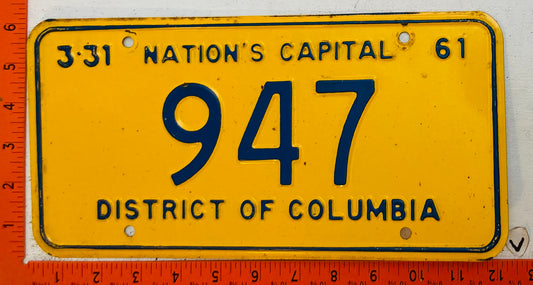 1961 Washington, DC #947 Passenger License Plate