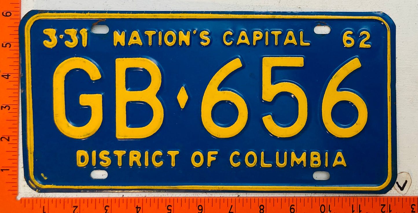 1962 Washington, DC #GB-656 Passenger License Plate