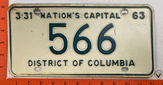 1963 Washington, DC #566 Passenger License Plate