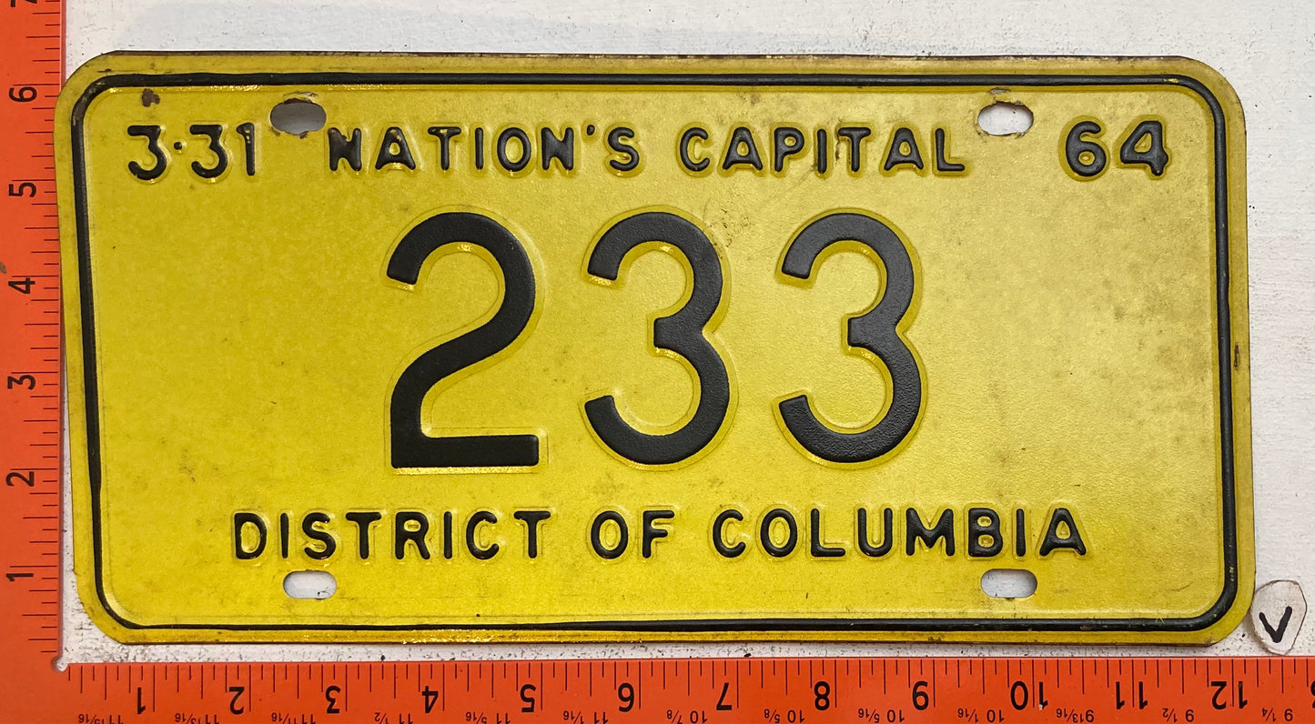 1964 Washington, DC #233 Passenger License Plate