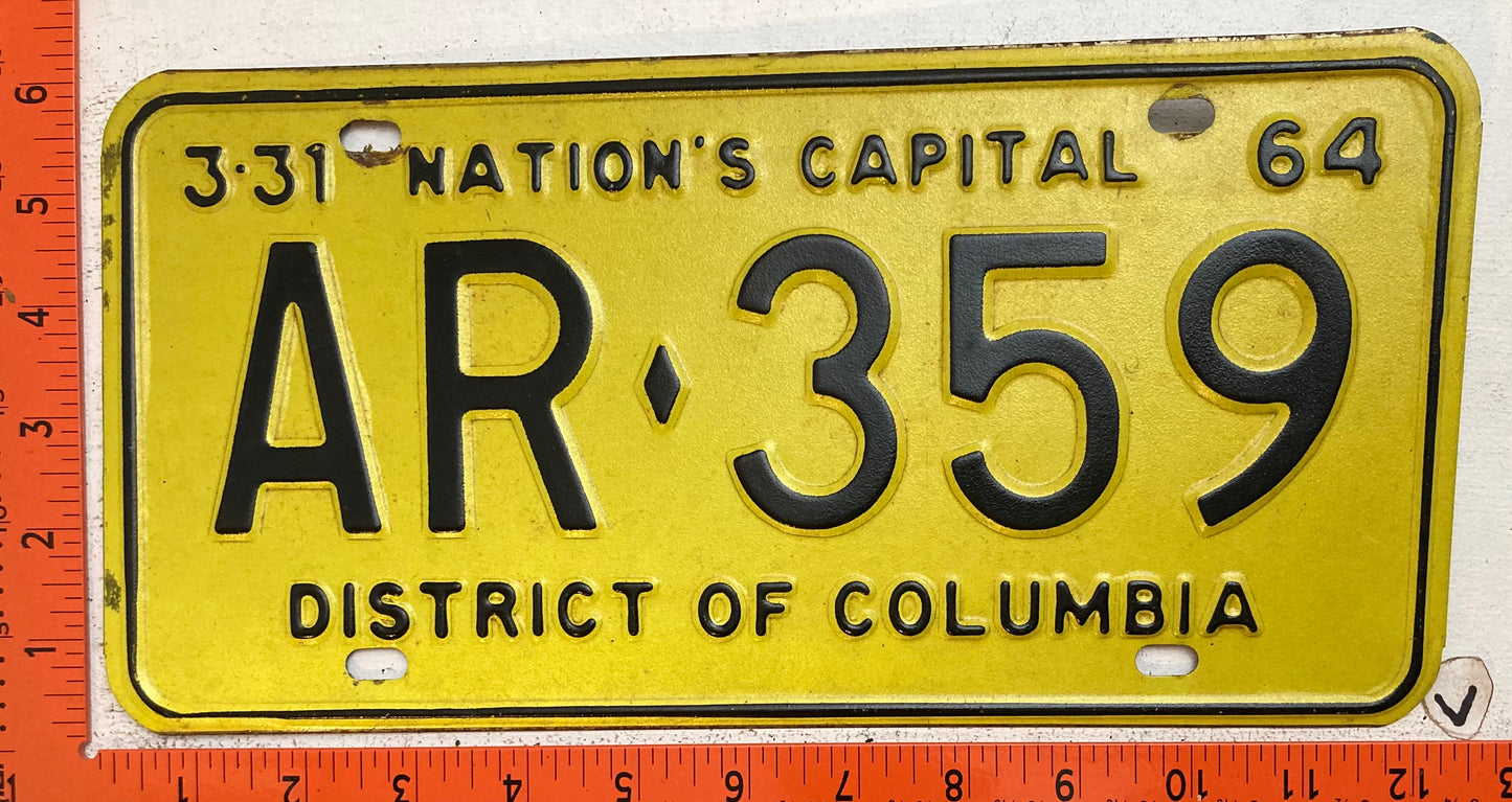 1964 Washington, DC #AR-359 Passenger License Plate